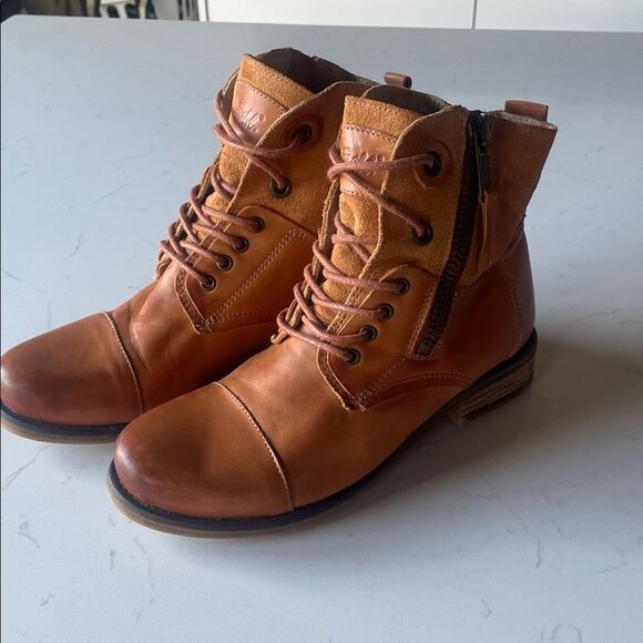 Anthro Tara M Loris Genuine Leather + Suede Utility Moto Boots Lace-Up Heeled 8 - Picture 2 of 9